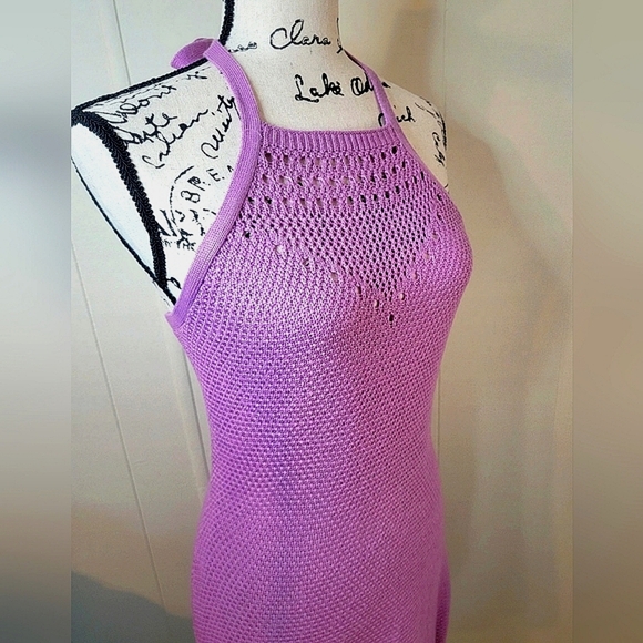 Ultra Flirt Medium Crochet Halter Mini Dress Purple NWT - Picture 6 of 11